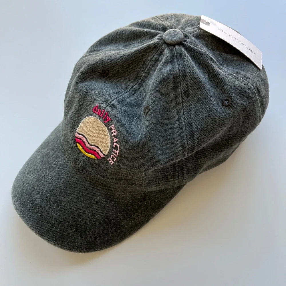 NEW Anthropologie Daily Practice Womens‎ Embroidered Baseball Hat Black